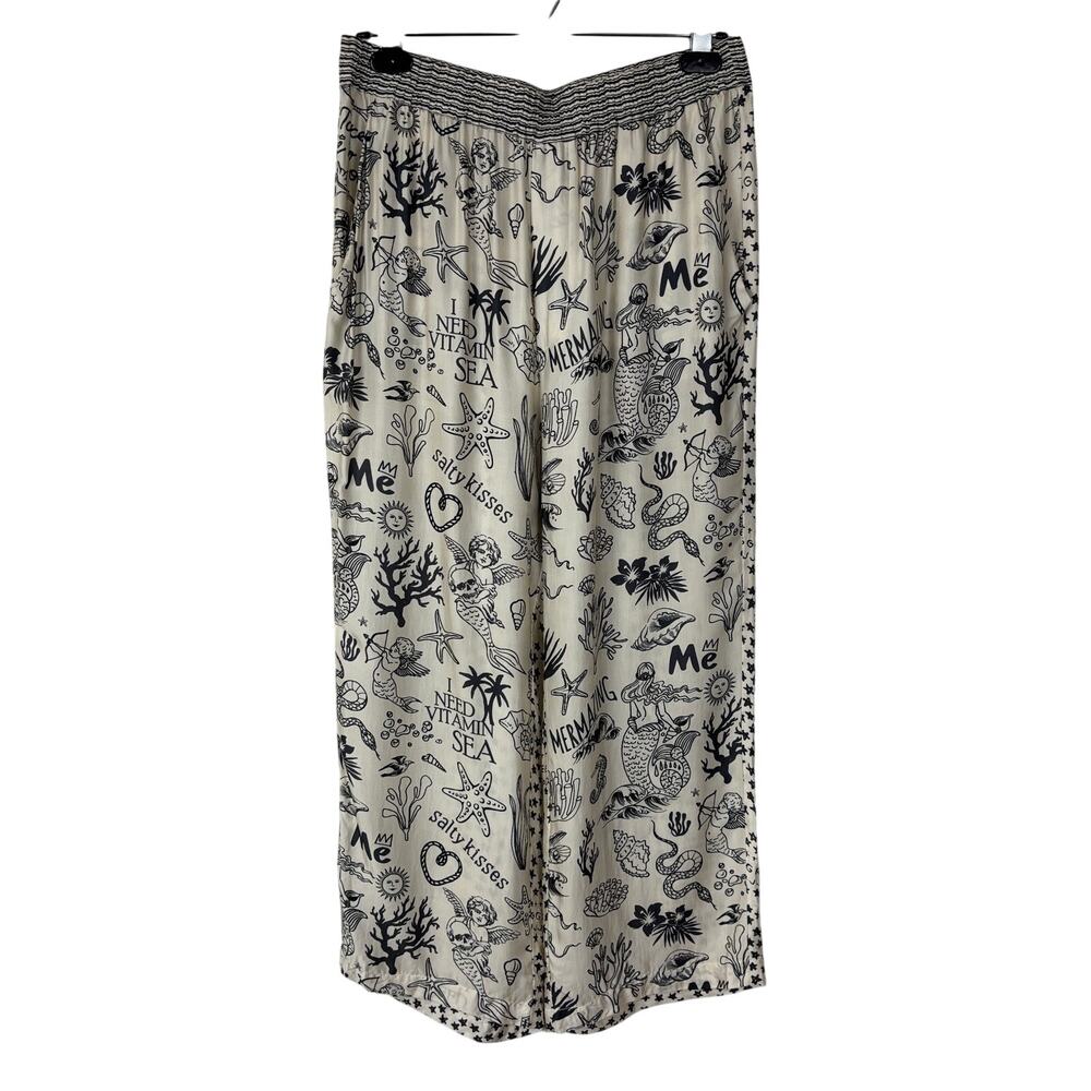 Me369 Mermaid Printed Cropped Pants Pull-on Medium pockets AOP all over print